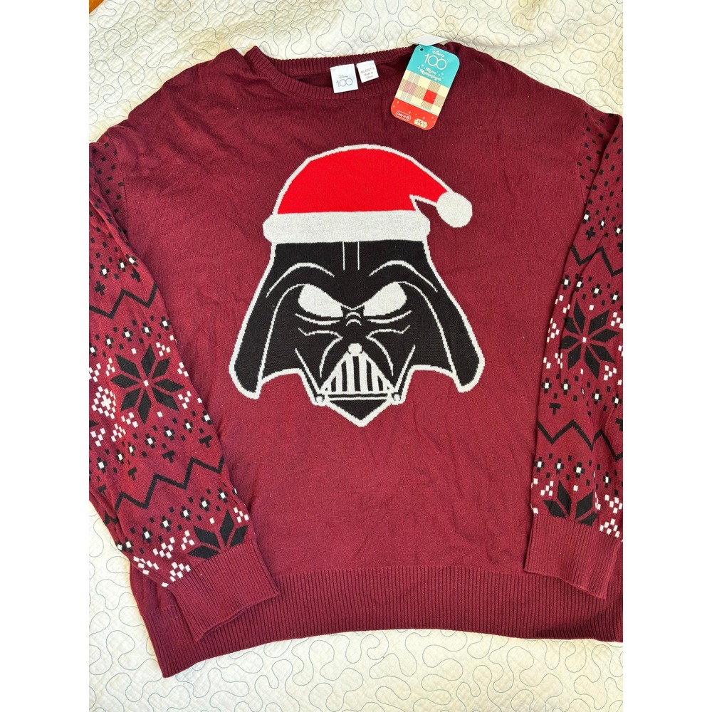 Disney 100 Star Wars Darth‎ Vader Santa Hat Christmas Sweater Burgundy Mens XXL